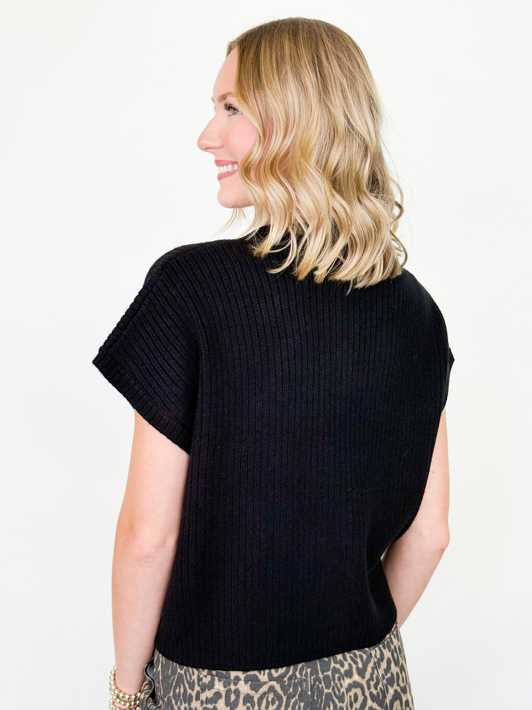 Sandra - Mock Neck Knit Top (Black)