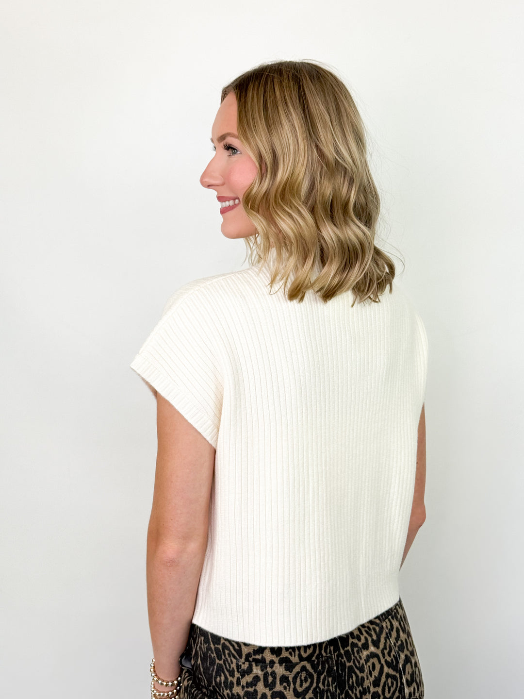 Sandra - Mock Neck Knit Top (Cream)