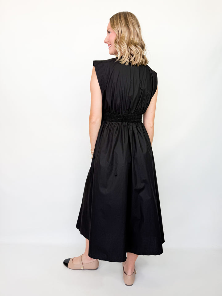 Kathryn - Black Front Zip Midi Dress