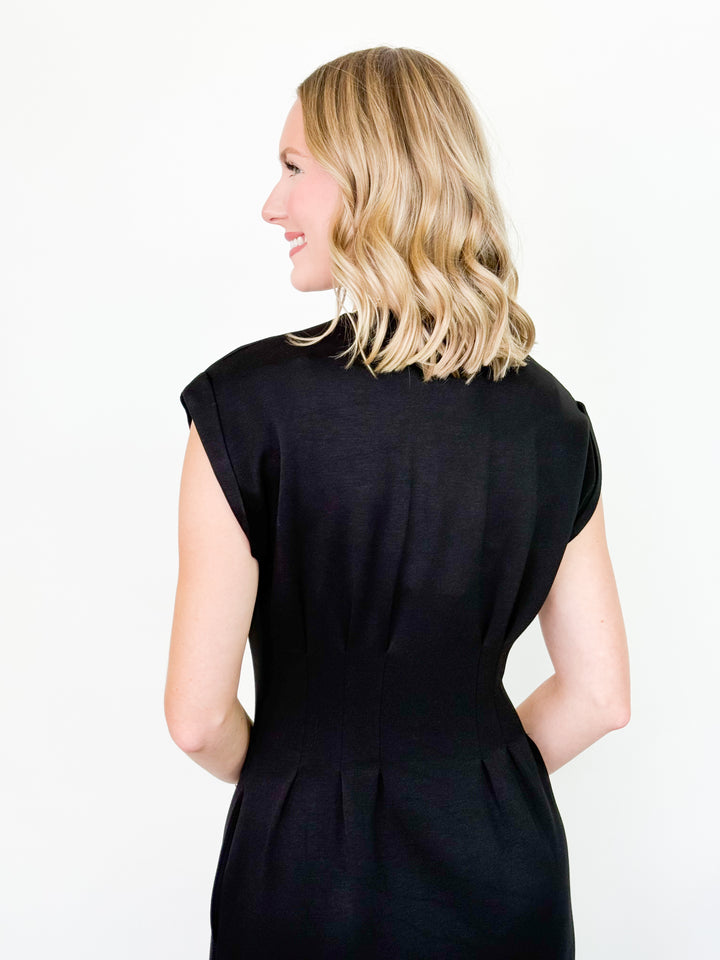 Kami - Pleated Bodice Midi Dress (Black)