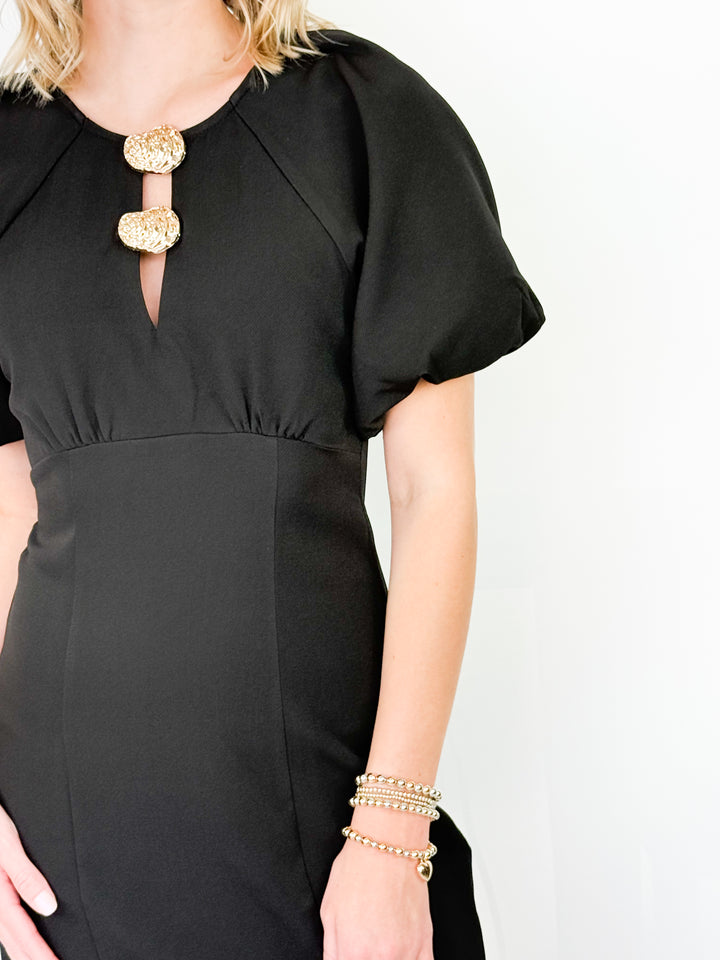 Cassidy - Balloon Sleeve Metal Trim Dress