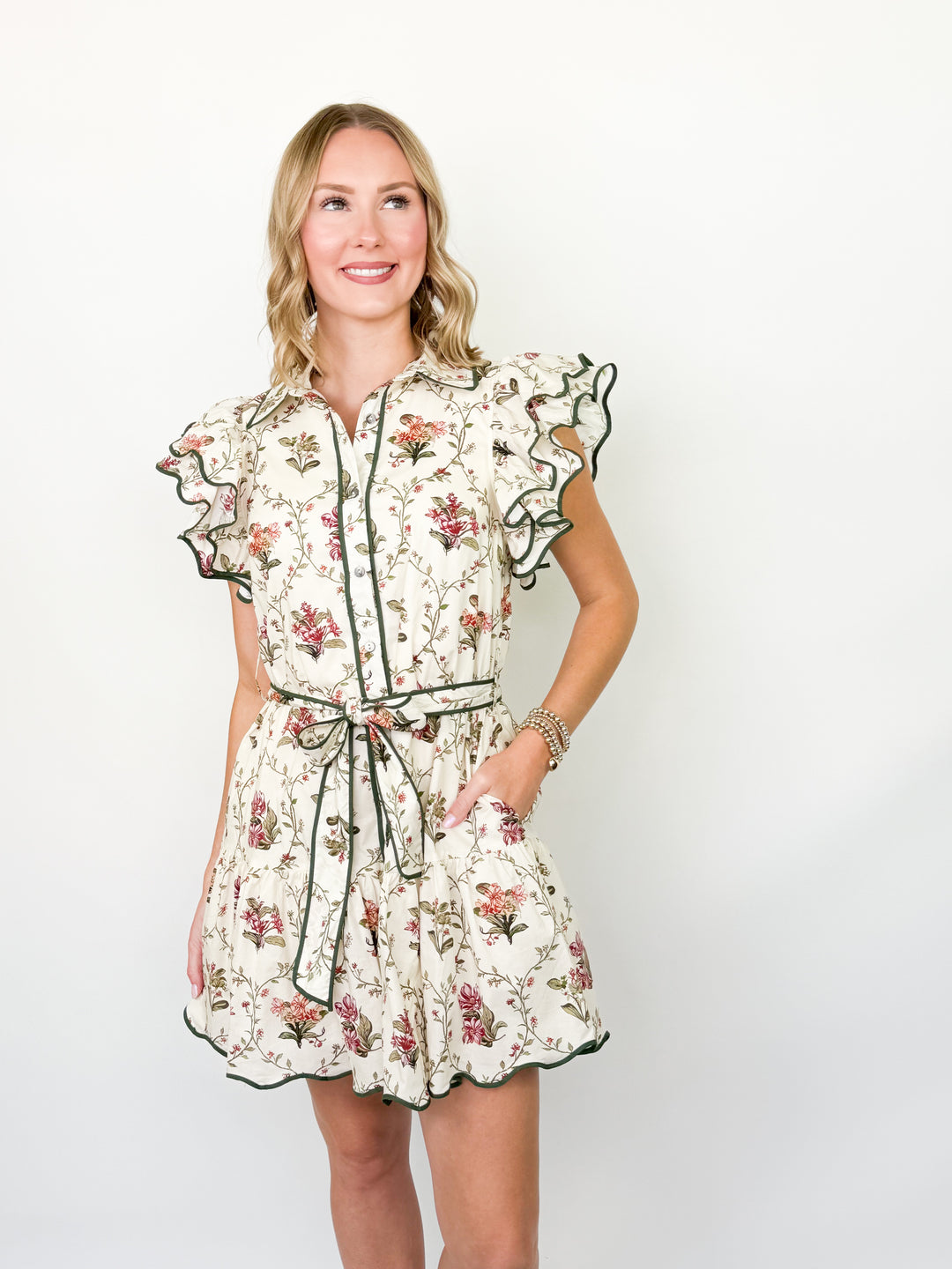 Sadie - Floral Tiered Flutter Sleeve Dress