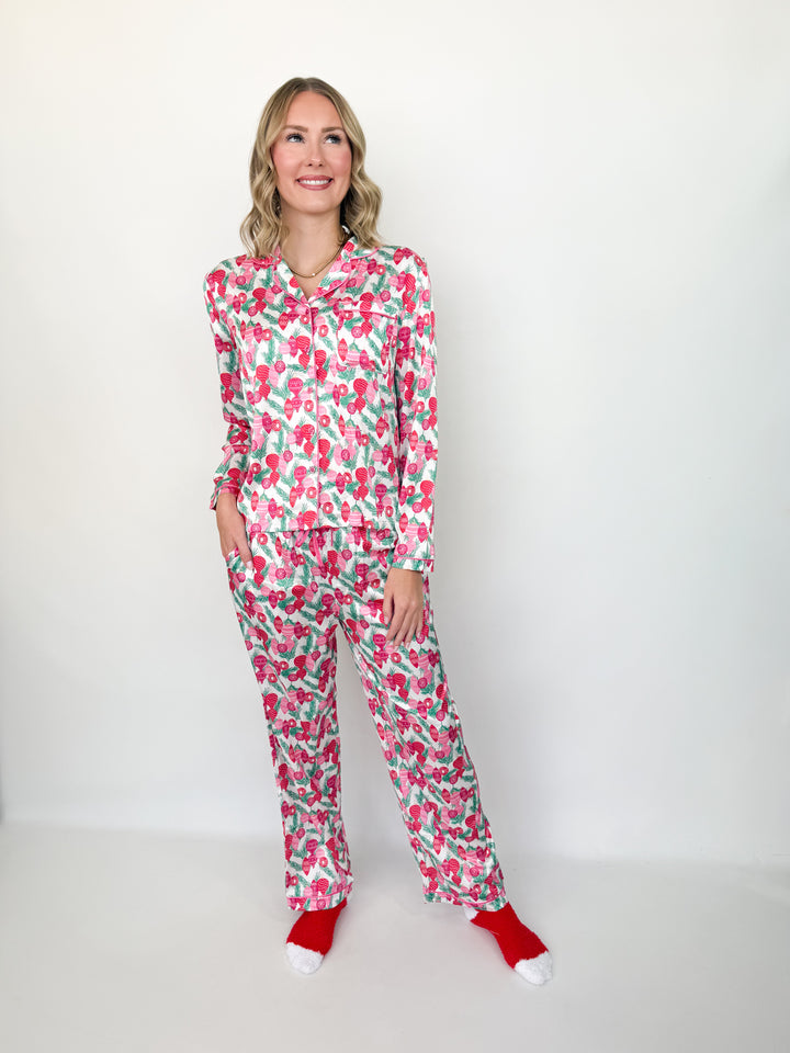 Charlotte - Pink & Red Ornament Pajama Set