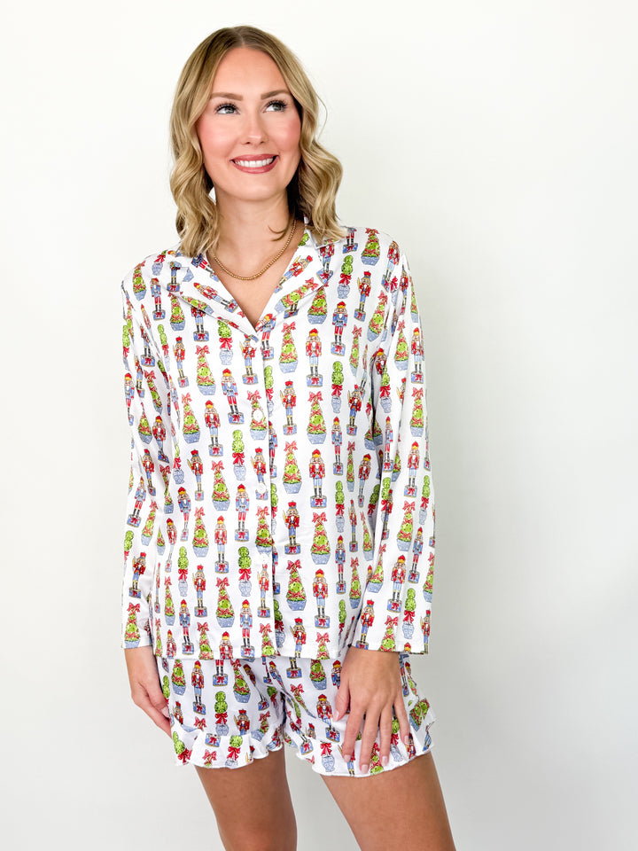 Festive Nutcracker Silky Satin Pajama Short Set
