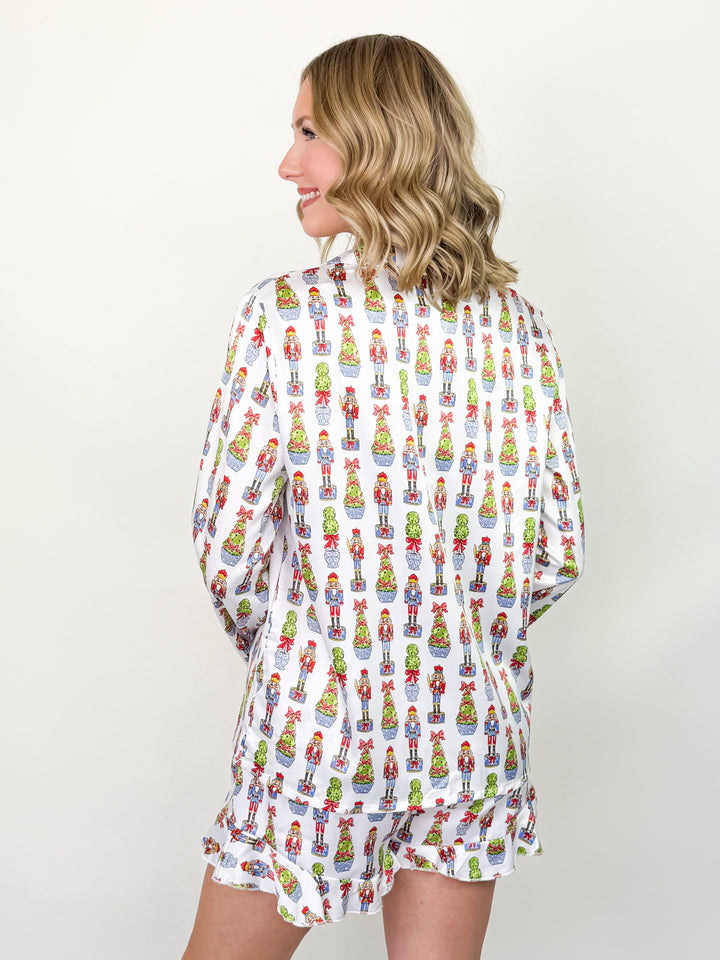 Festive Nutcracker Silky Satin Pajama Short Set