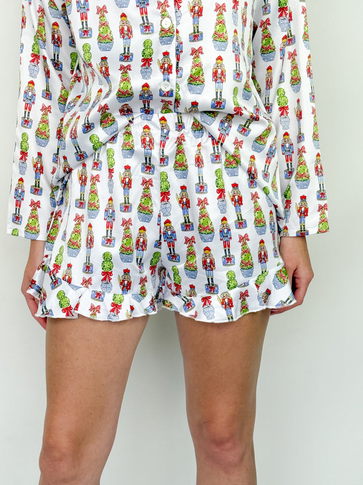 Festive Nutcracker Silky Satin Pajama Short Set