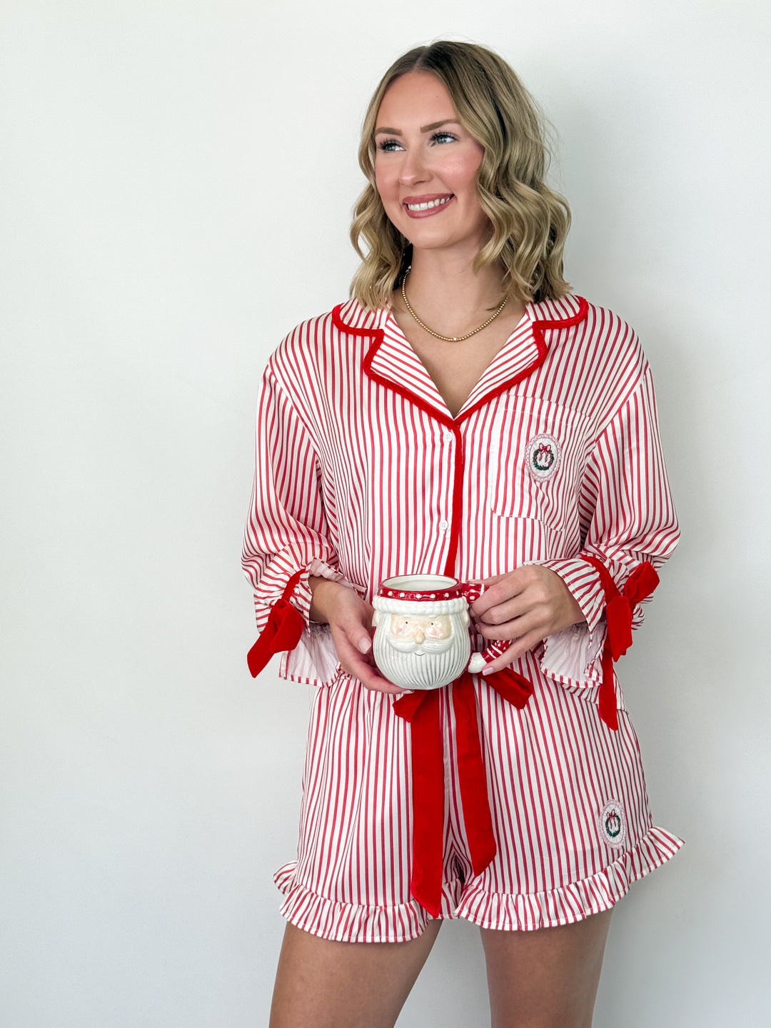 Red Striped Satin Christmas Pajamas