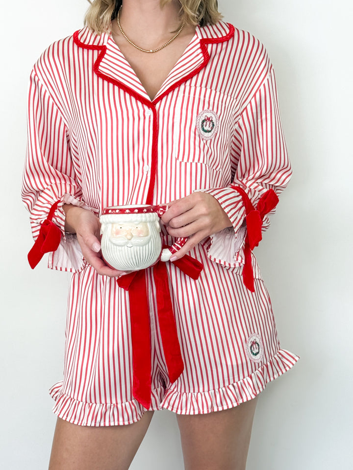 Red Striped Satin Christmas Pajamas