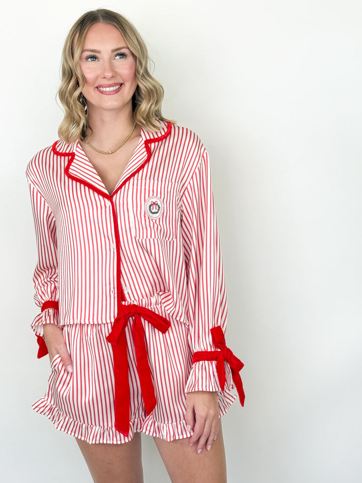 Red Striped Satin Christmas Pajamas