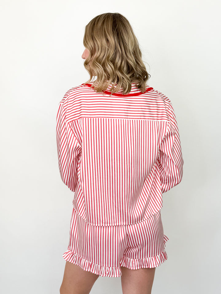 Red Striped Satin Christmas Pajamas