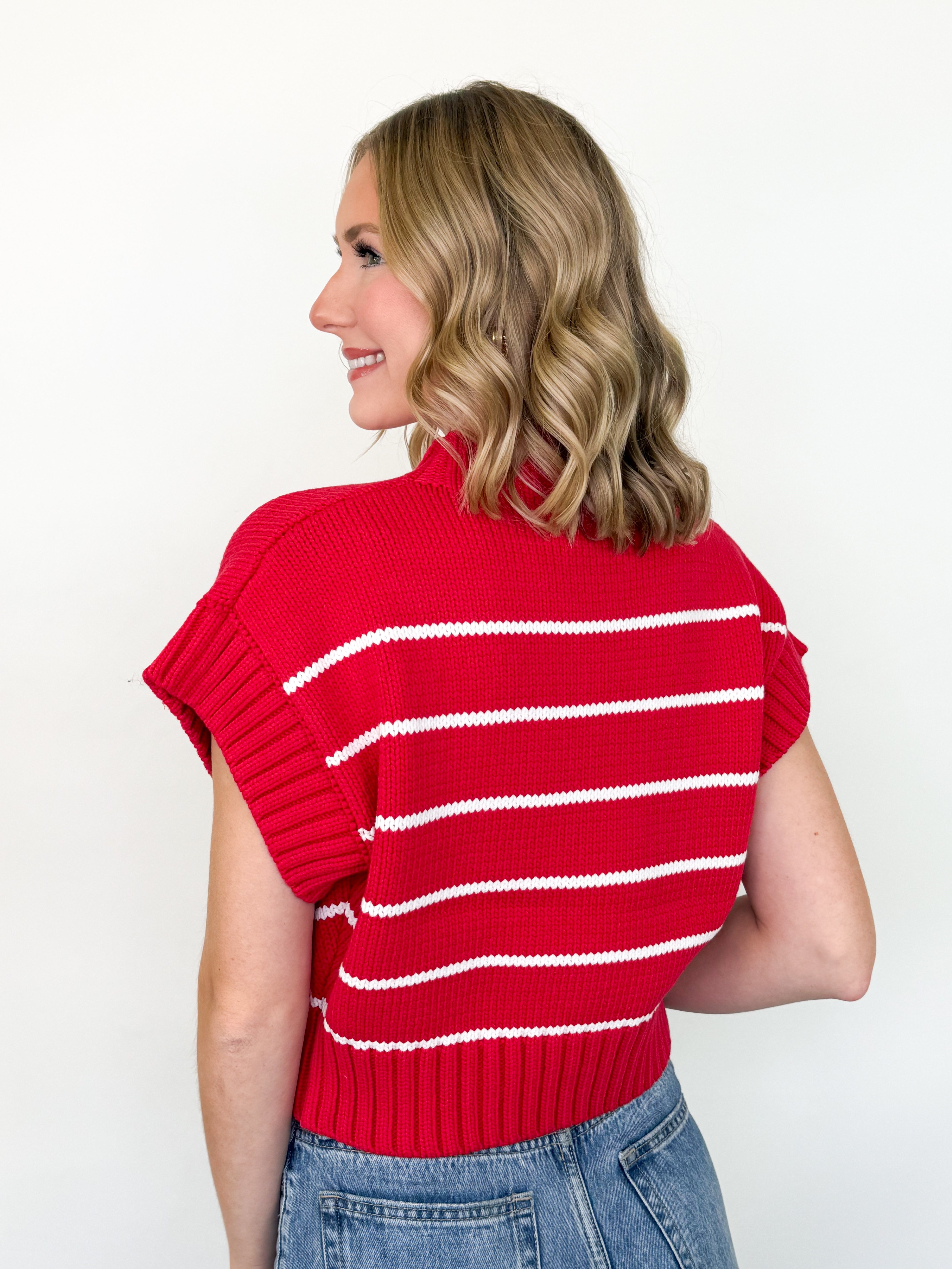 Katie - Striped Mock Neck Sweater (Red)
