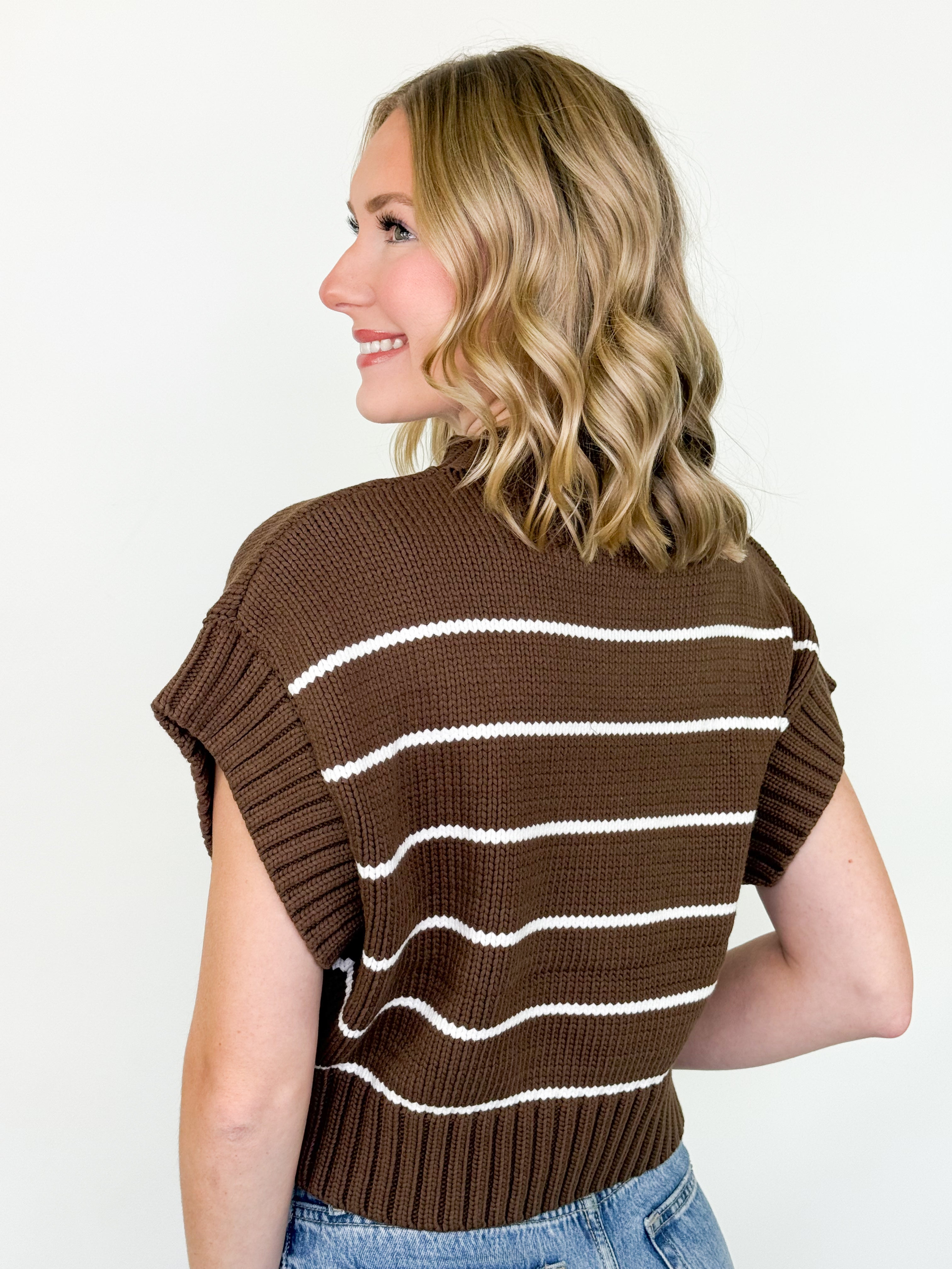 Katie - Striped Mock Neck Sweater (Brown)