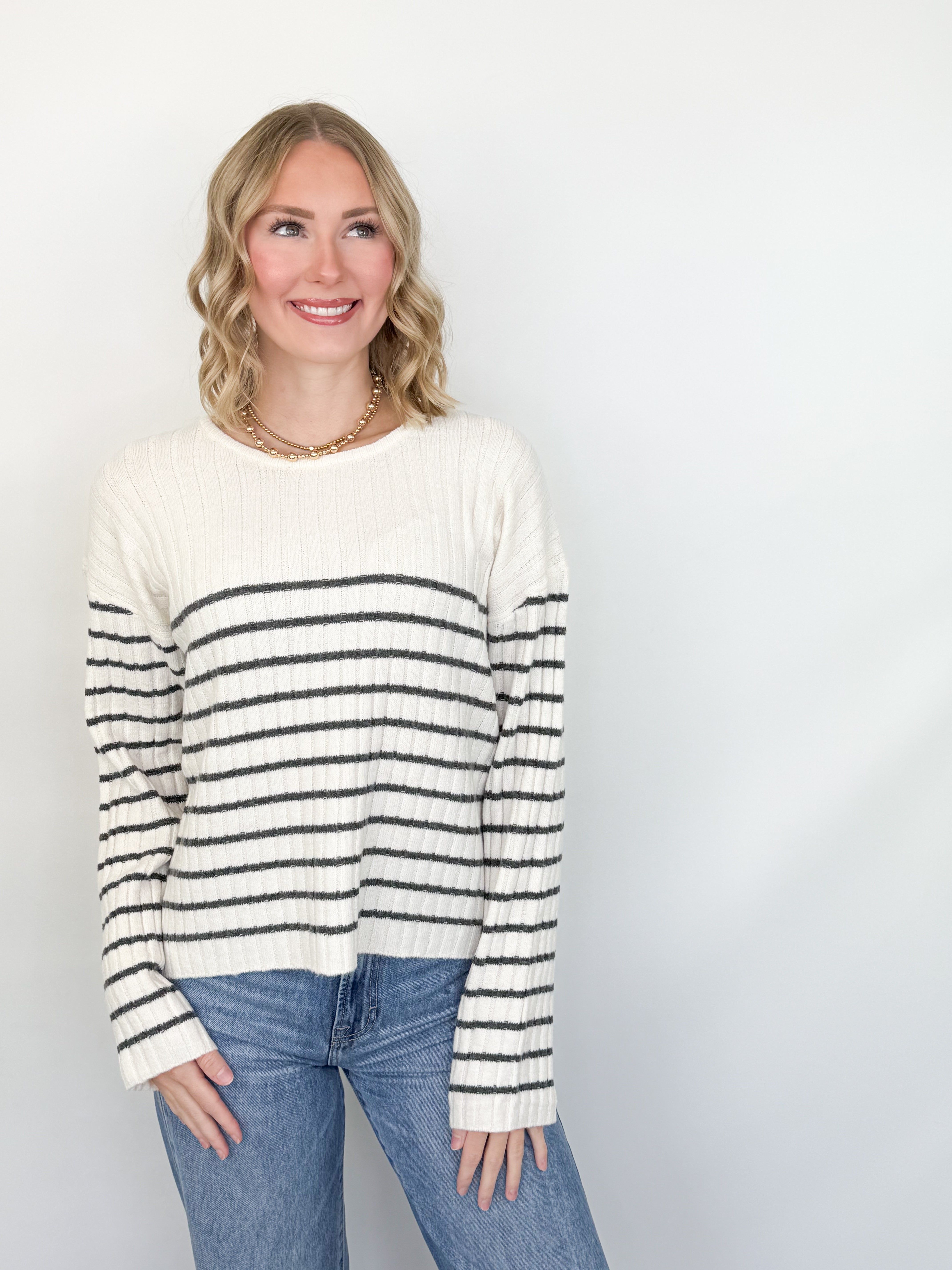 Mandi - Striped Ribbed Sweater