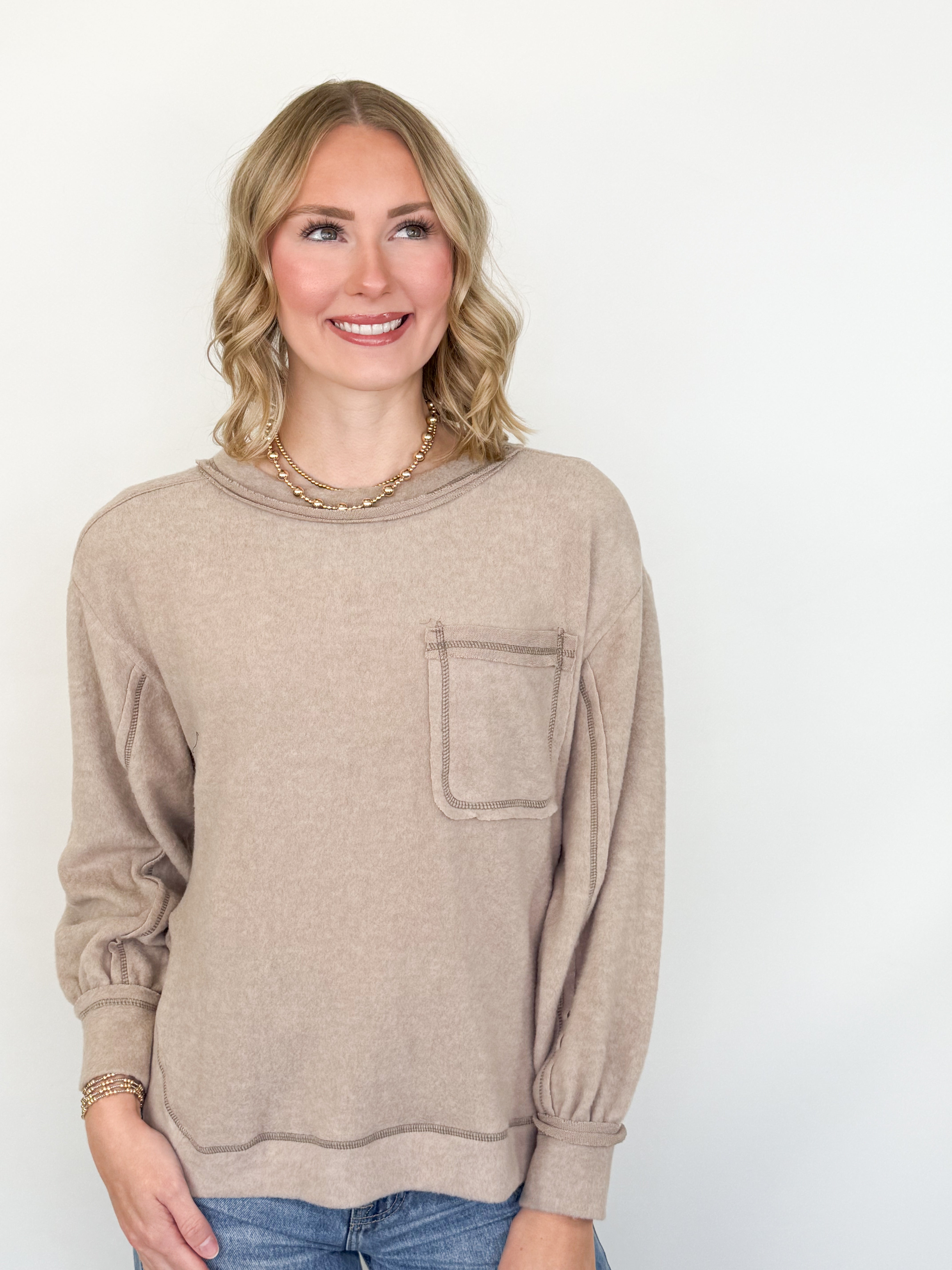 Beck - Brushed Long Sleeve Top (Mocha)