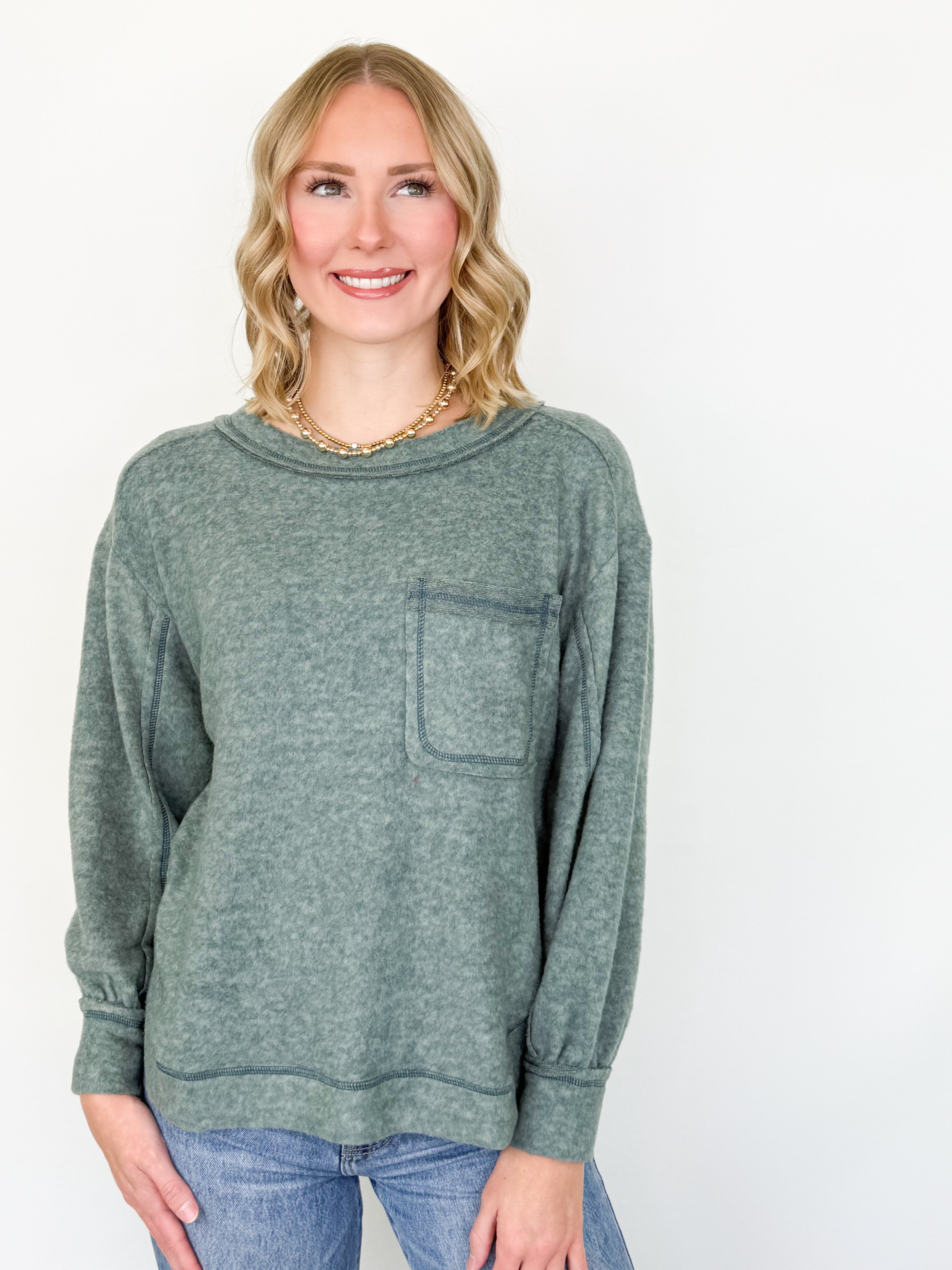 Beck - Brushed Long Sleeve Top (Jade)