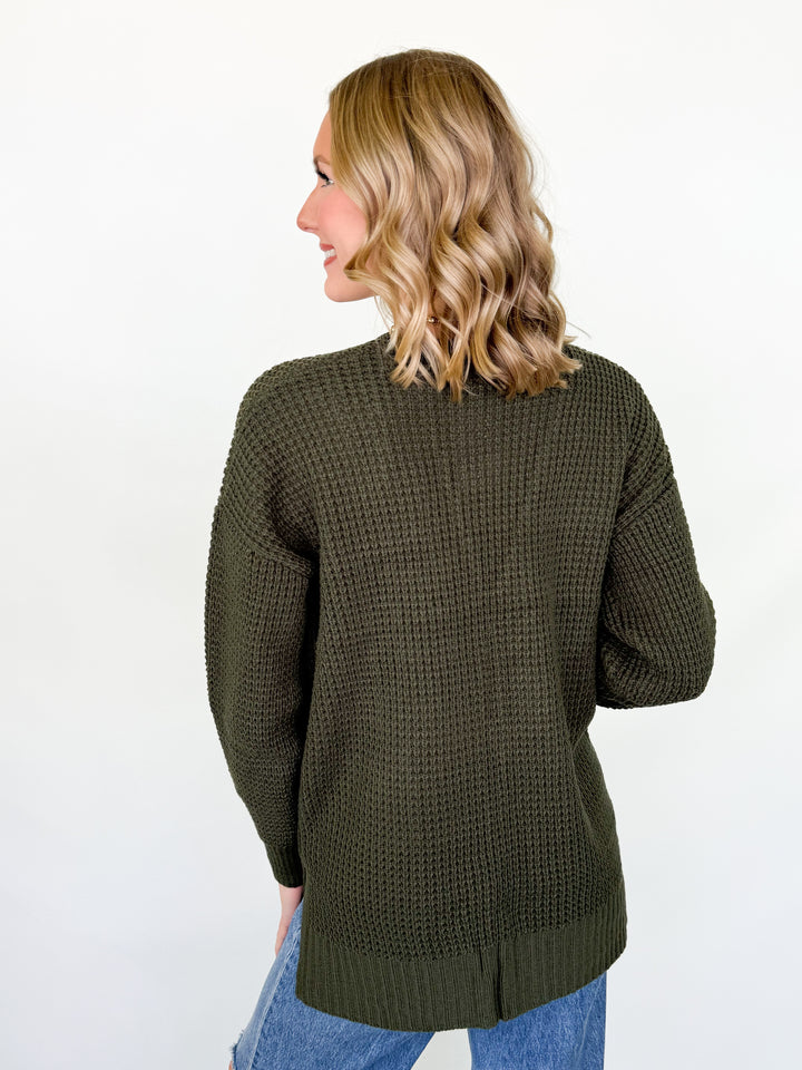 Bette - Waffle Knit Cardigan (Olive)