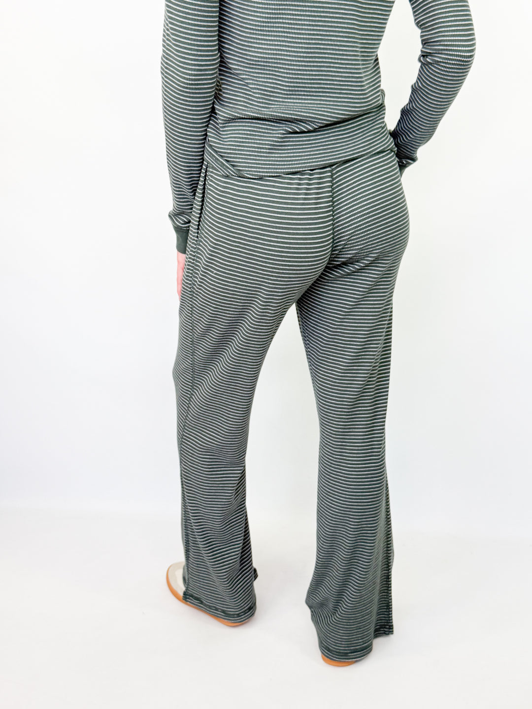 Hallie - Green Striped Thermal Long Sleeve/Pant Set