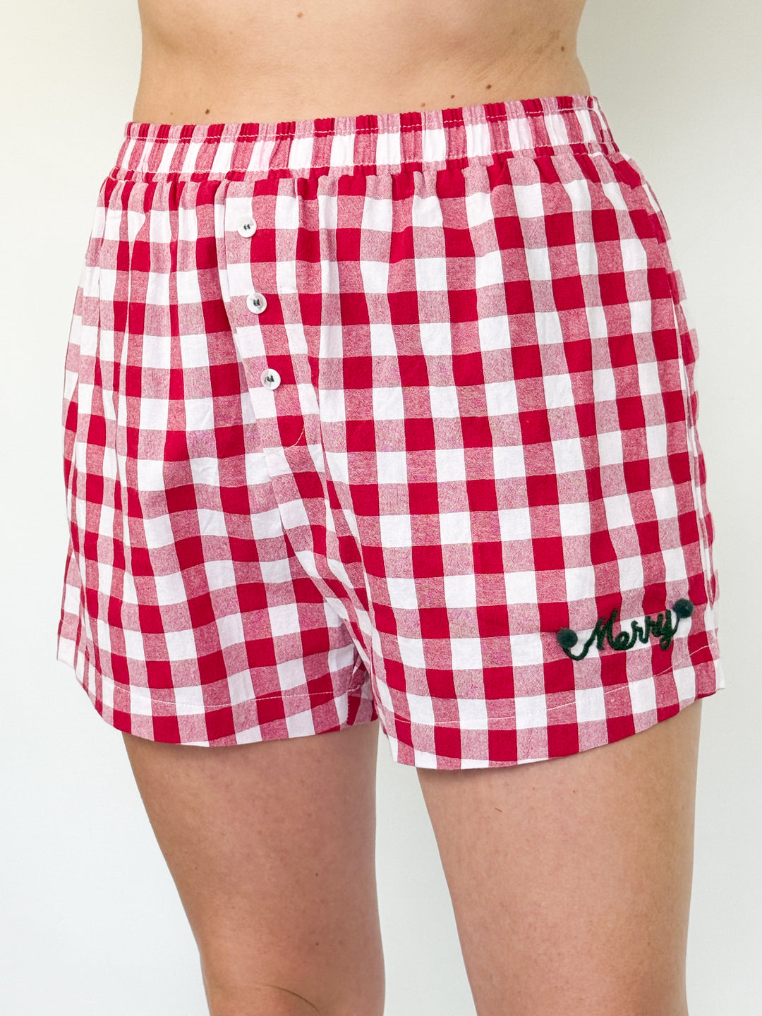 Mini Merry Gingham Shorts - (Red)