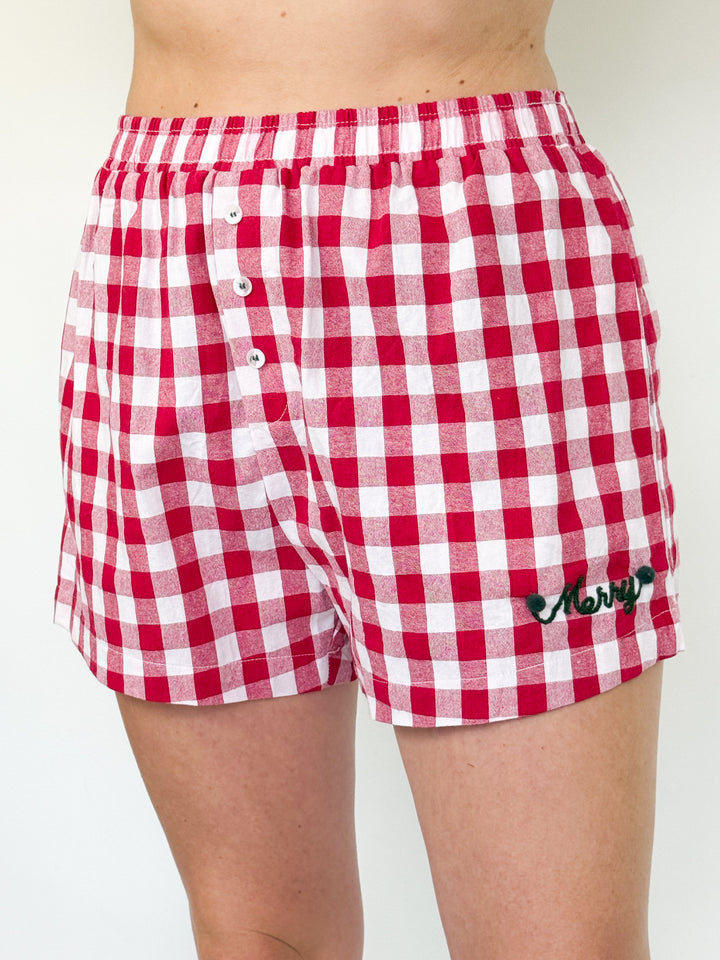 Mini Merry Gingham Shorts - (Red)