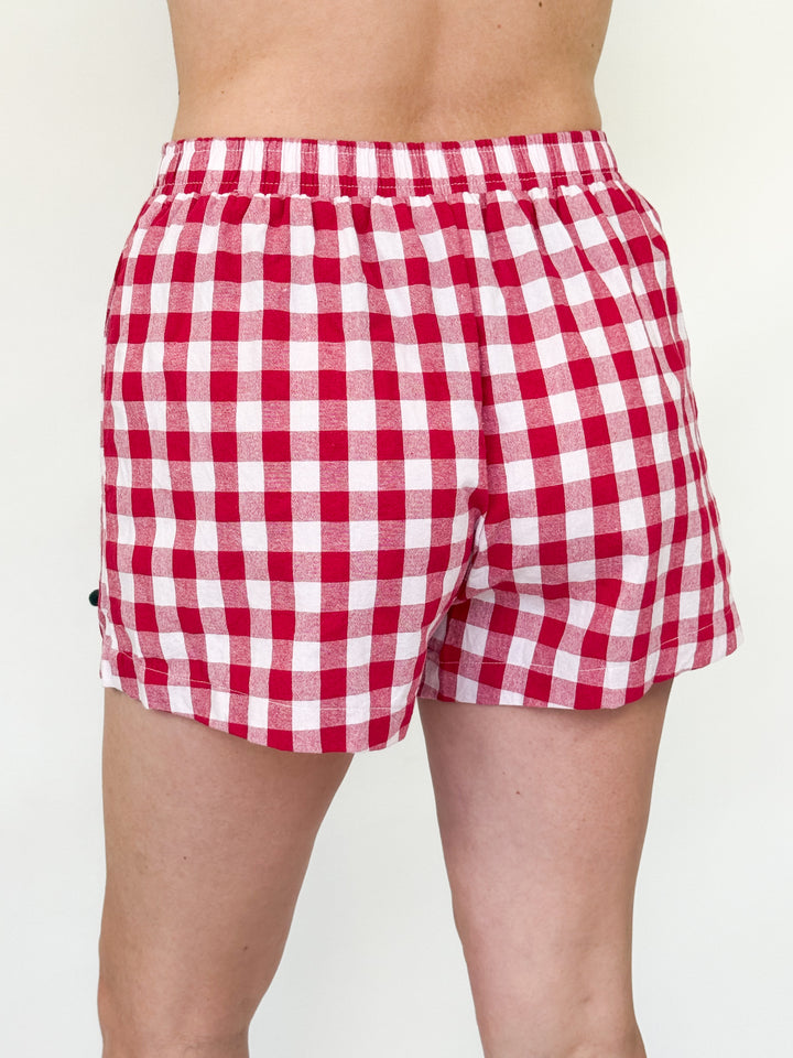 Mini Merry Gingham Shorts - (Red)