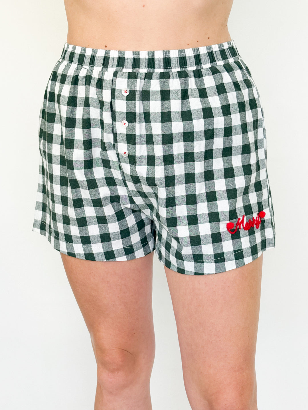 Mini Merry Gingham Shorts - (Green)