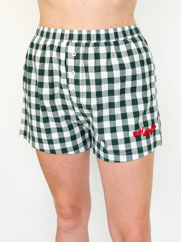 Mini Merry Gingham Shorts - (Green)