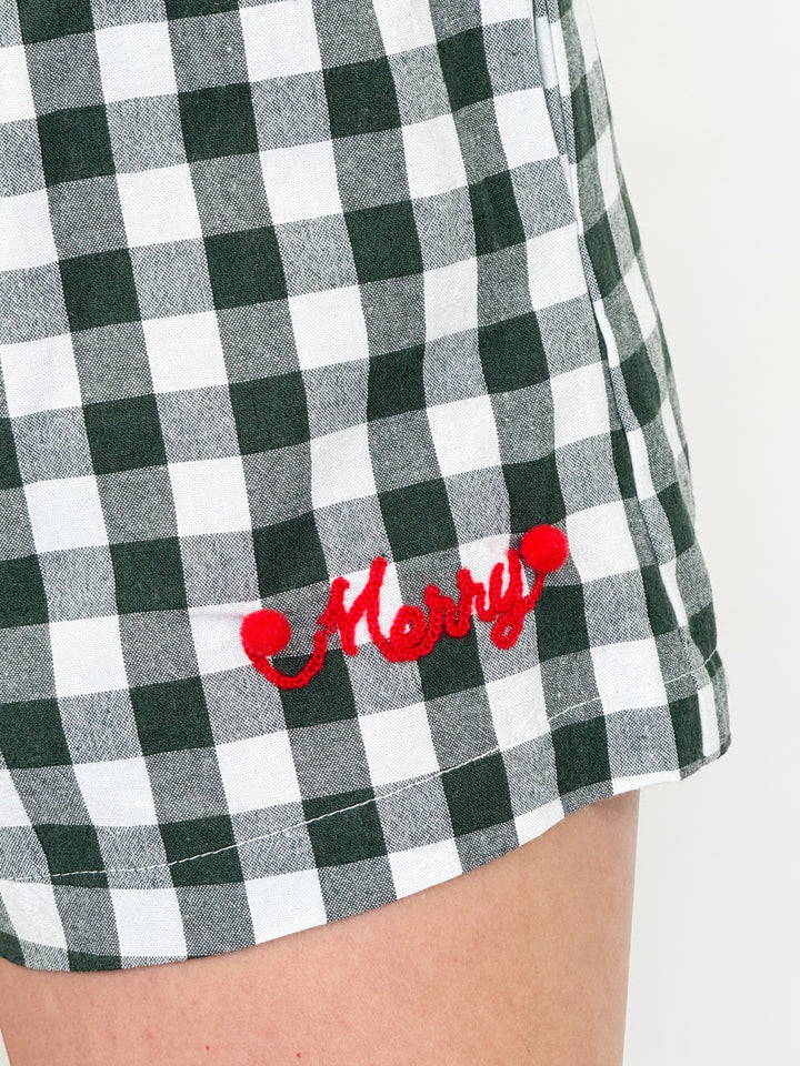 Mini Merry Gingham Shorts - (Green)