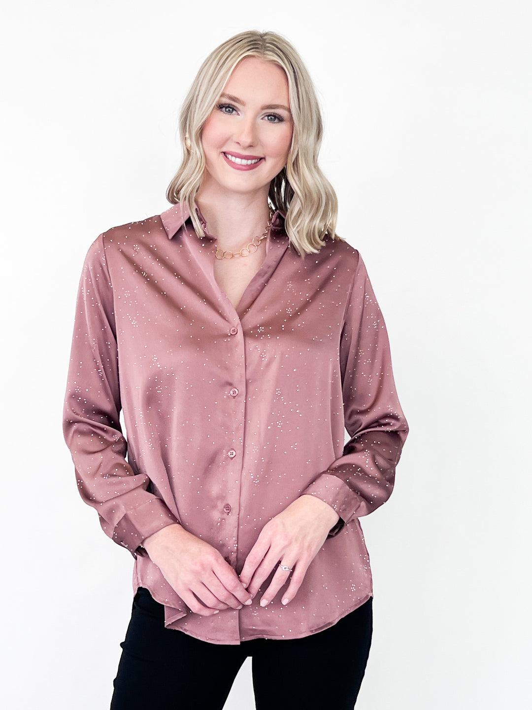 Alexis - Rhinestone Studded Silk Blouse