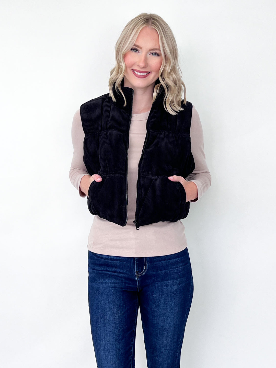 Tiffany - Corduroy Puffer Vest (Black)