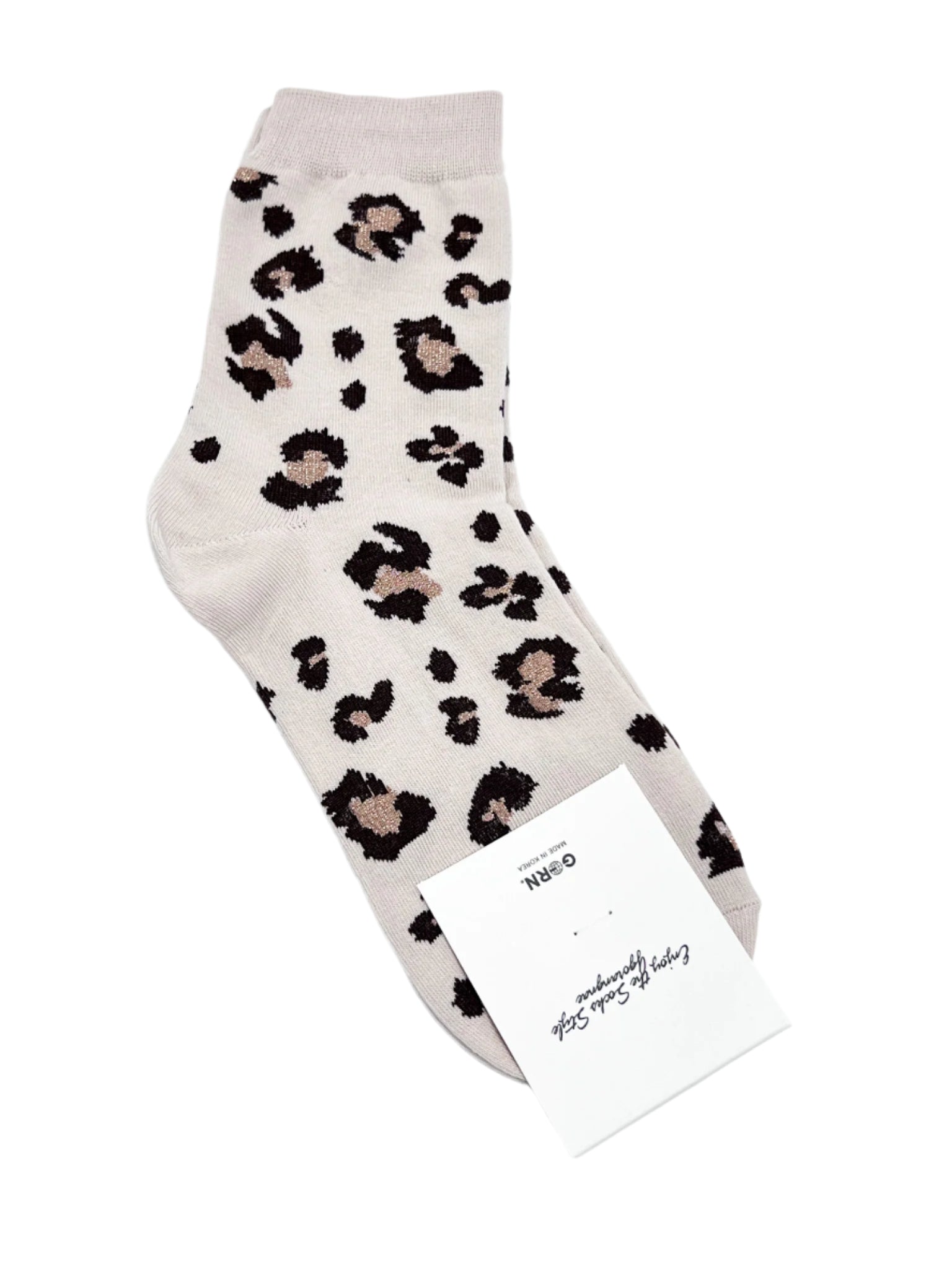 LIzzie - Beige Leopard Crew Socks