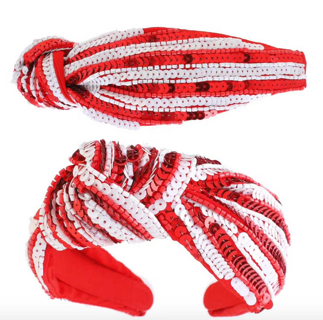 Emily - Red & White Sequin Knot Headband