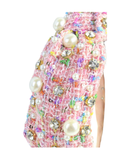 Sasha - Pink Tweed Embellished Headband