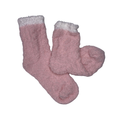 Colorblock Fuzzy Socks - Blush w/ White Trim