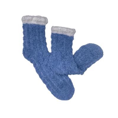 Colorblock Fuzzy Socks - Denim Blue w/ White Trim
