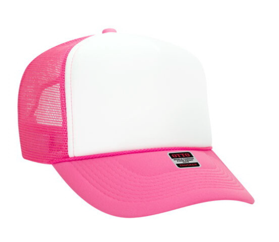 OTTO Cap - Mesh Back Trucker Hat (Neon Pink & White)