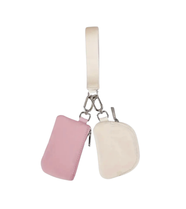 Lani - Dual Zipper Pouch Key Chain (Pink/Beige)