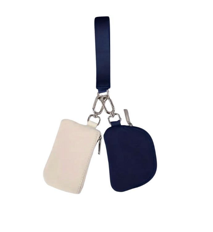 Lani - Dual Zipper Pouch Key Chain (Navy/Beige)