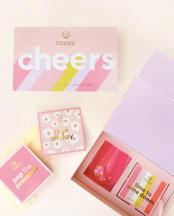 Cheers Wine Glass & Bath Salt Trio Box