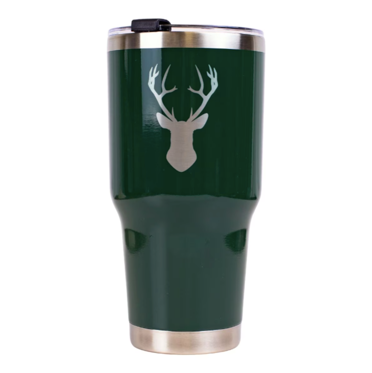 Deer Etched Dark Green Tumbler