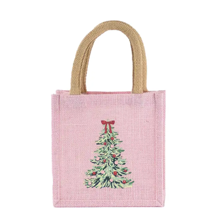 Petite Tote Bag - Light Pink Christmas Tree 7x7x5
