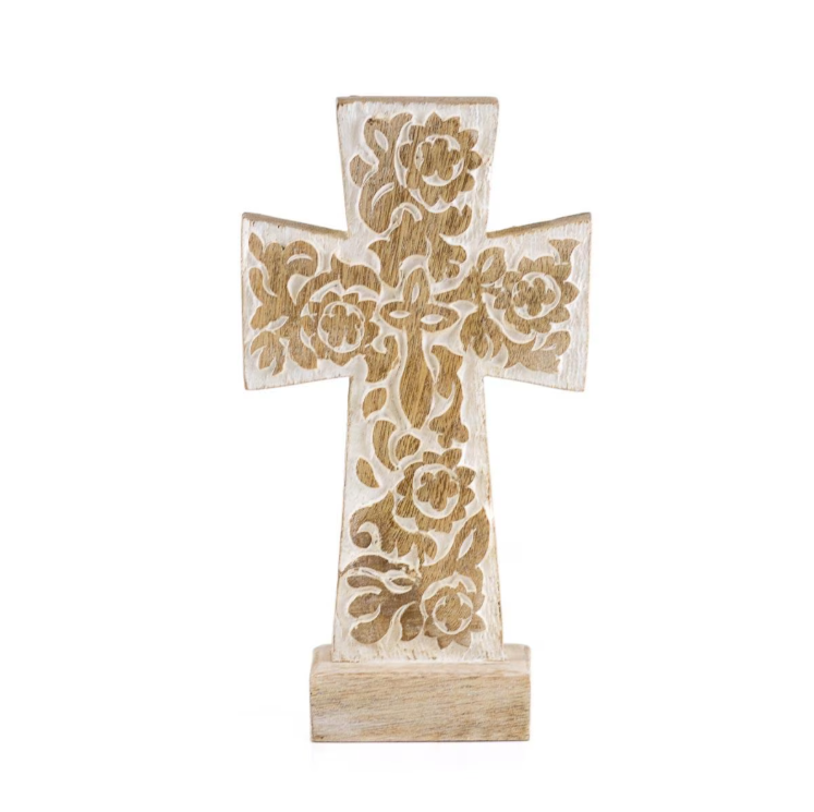 Ruth - Antique White Wooden Table Top Cross
