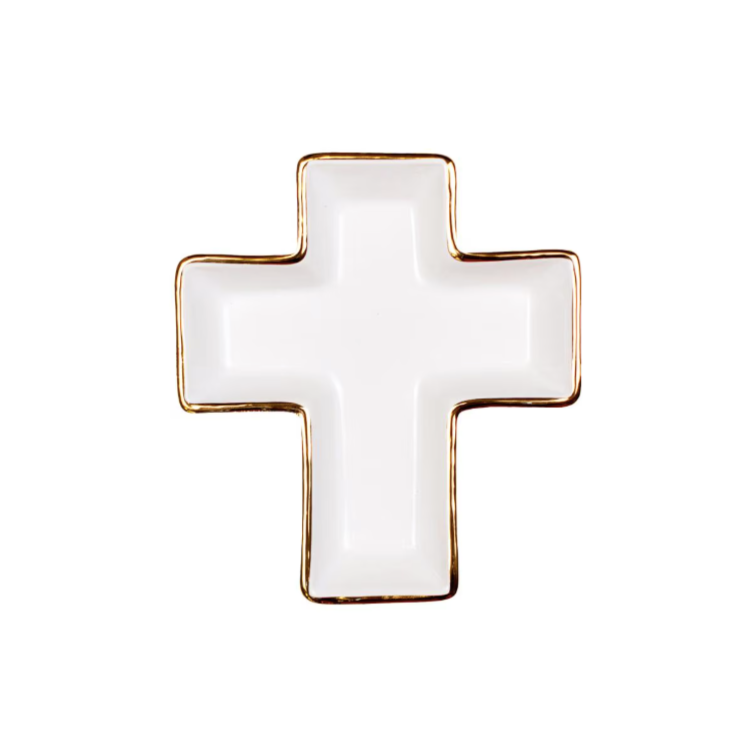 White + Gold Cross Trinket Dish