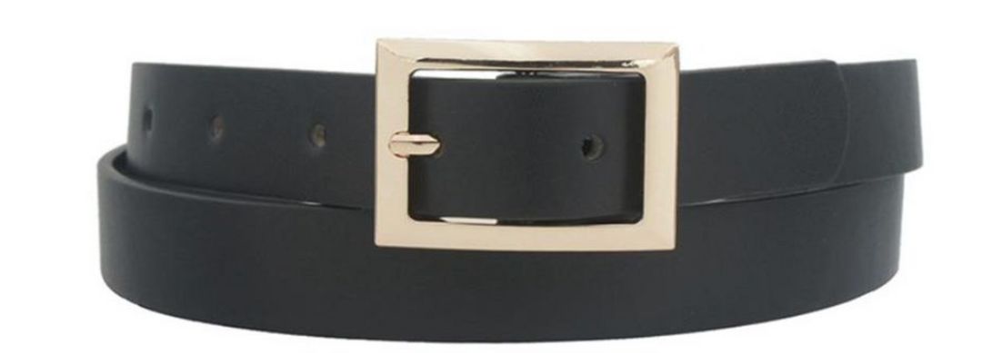 Jamie - Gold Rectangle Buckle Belt (Black)