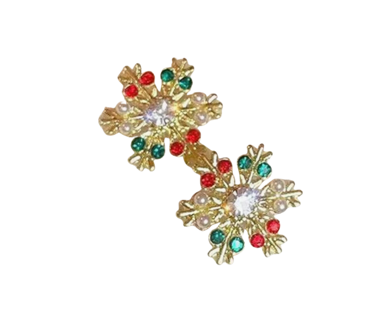 Christmas Earrings - Gold Rhinestone Snowflakes
