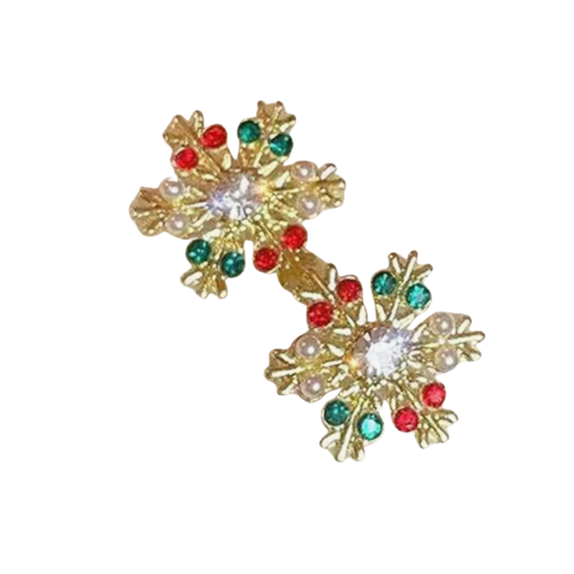 Christmas Earrings - Gold Rhinestone Snowflakes