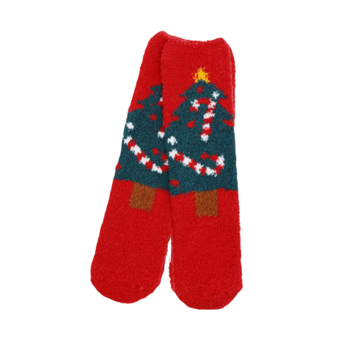 Fuzzy Christmas Tree Socks