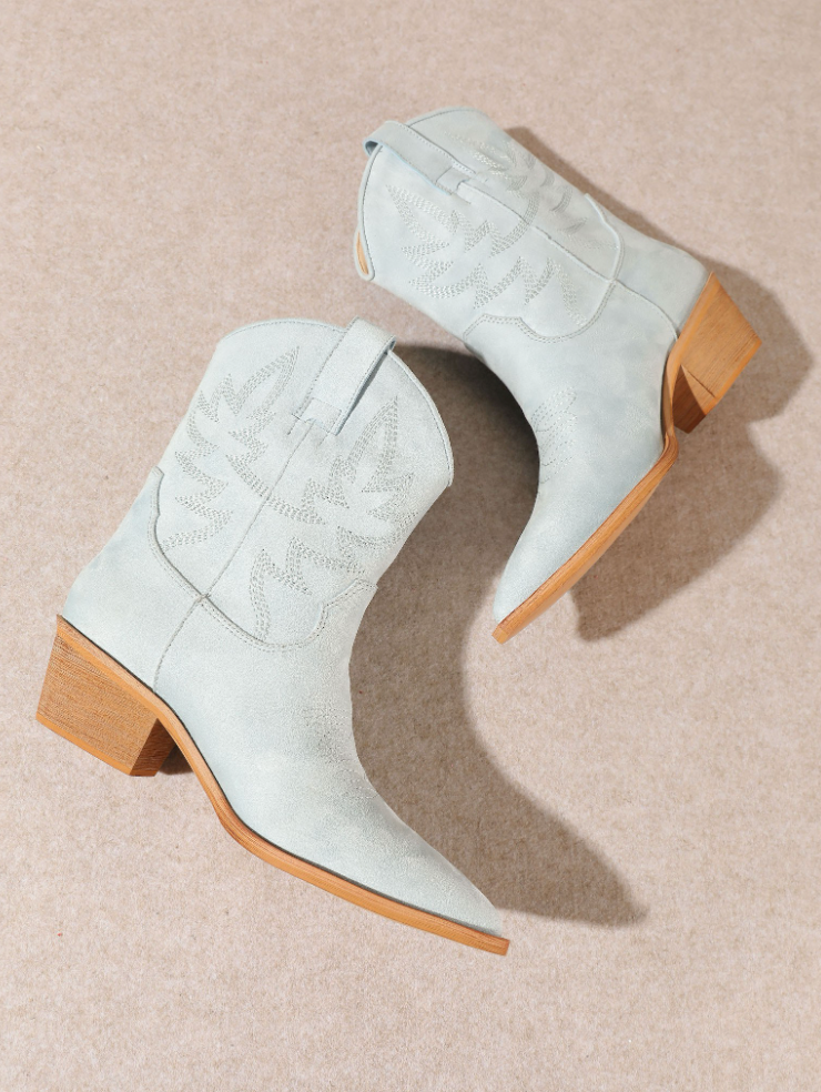 Claire - Western Ankle Boot (Light Blue)