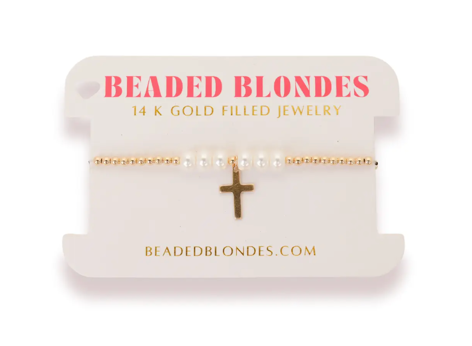 Beaded Blondes - Cross + Pearls Bracelet (Petite)