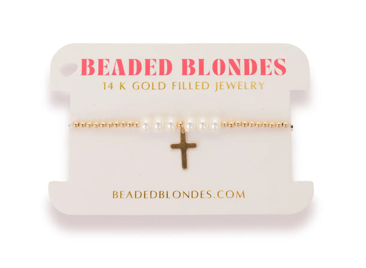 Beaded Blondes - Cross + Pearls Bracelet (Petite)