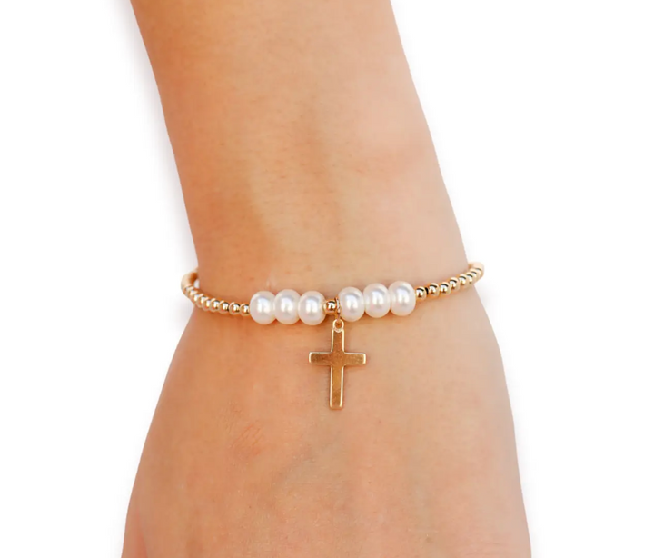 Beaded Blondes - Cross + Pearls Bracelet (Petite)
